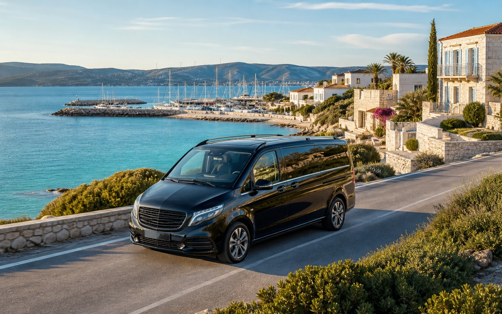 Private Izmir Airport transfer vehicle on the Aegean coast