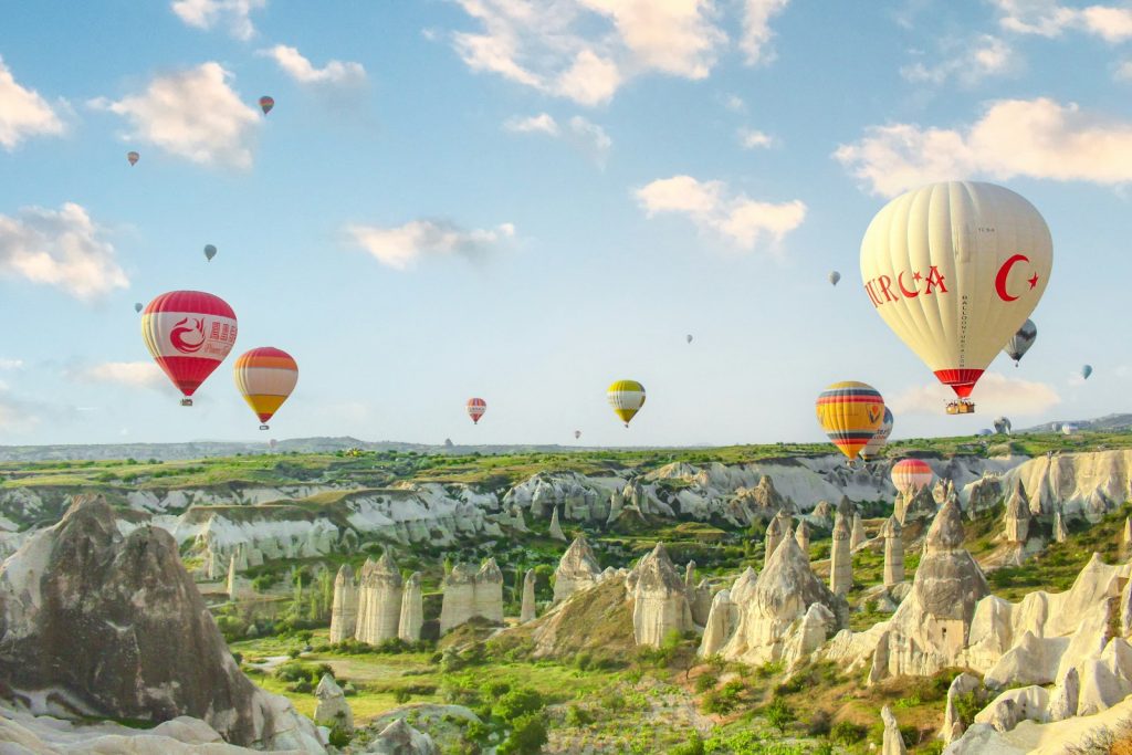 Hot air balloons over the valleys of Göreme, Cappadocia